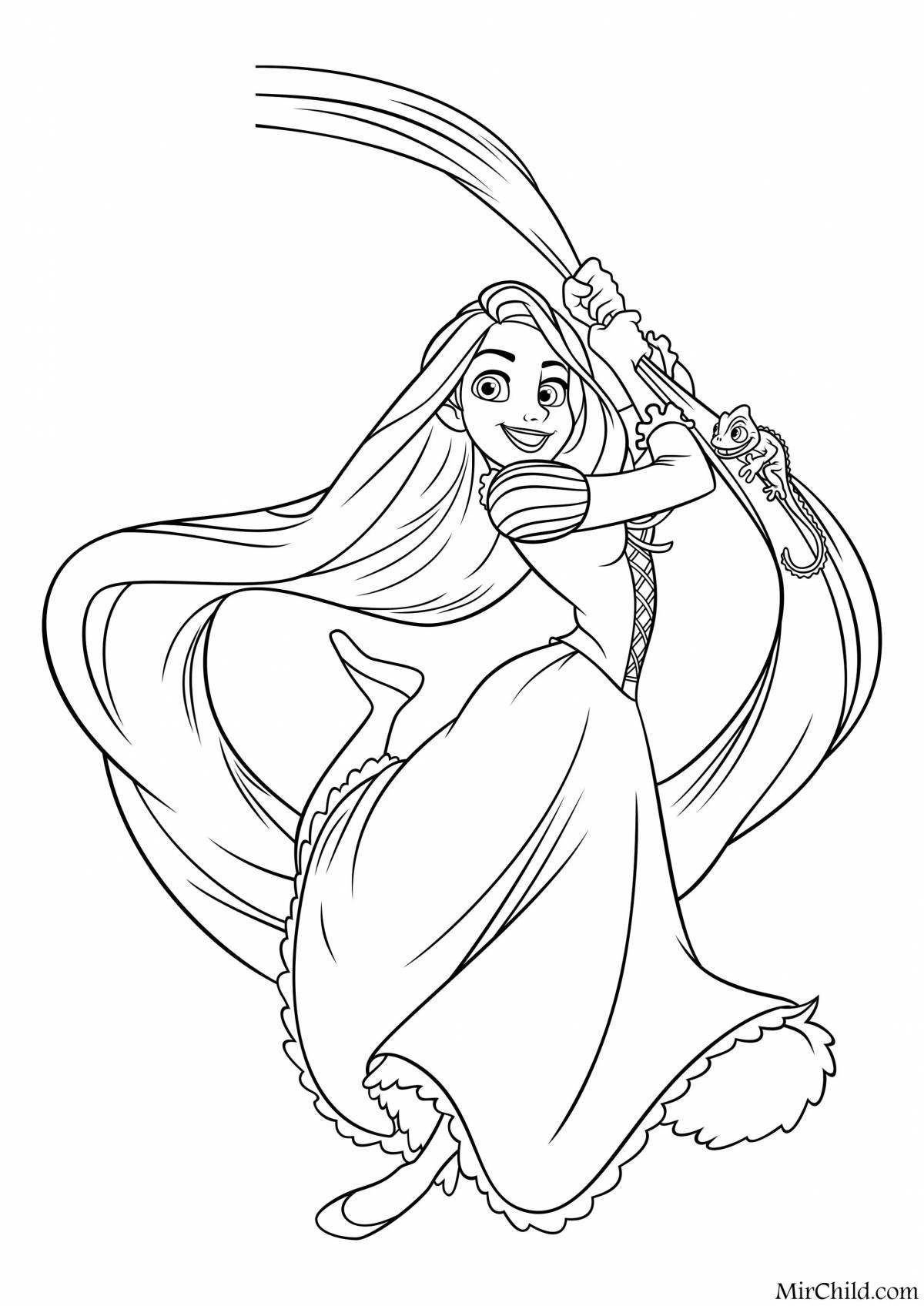 Gorgeous long hair princess coloring page