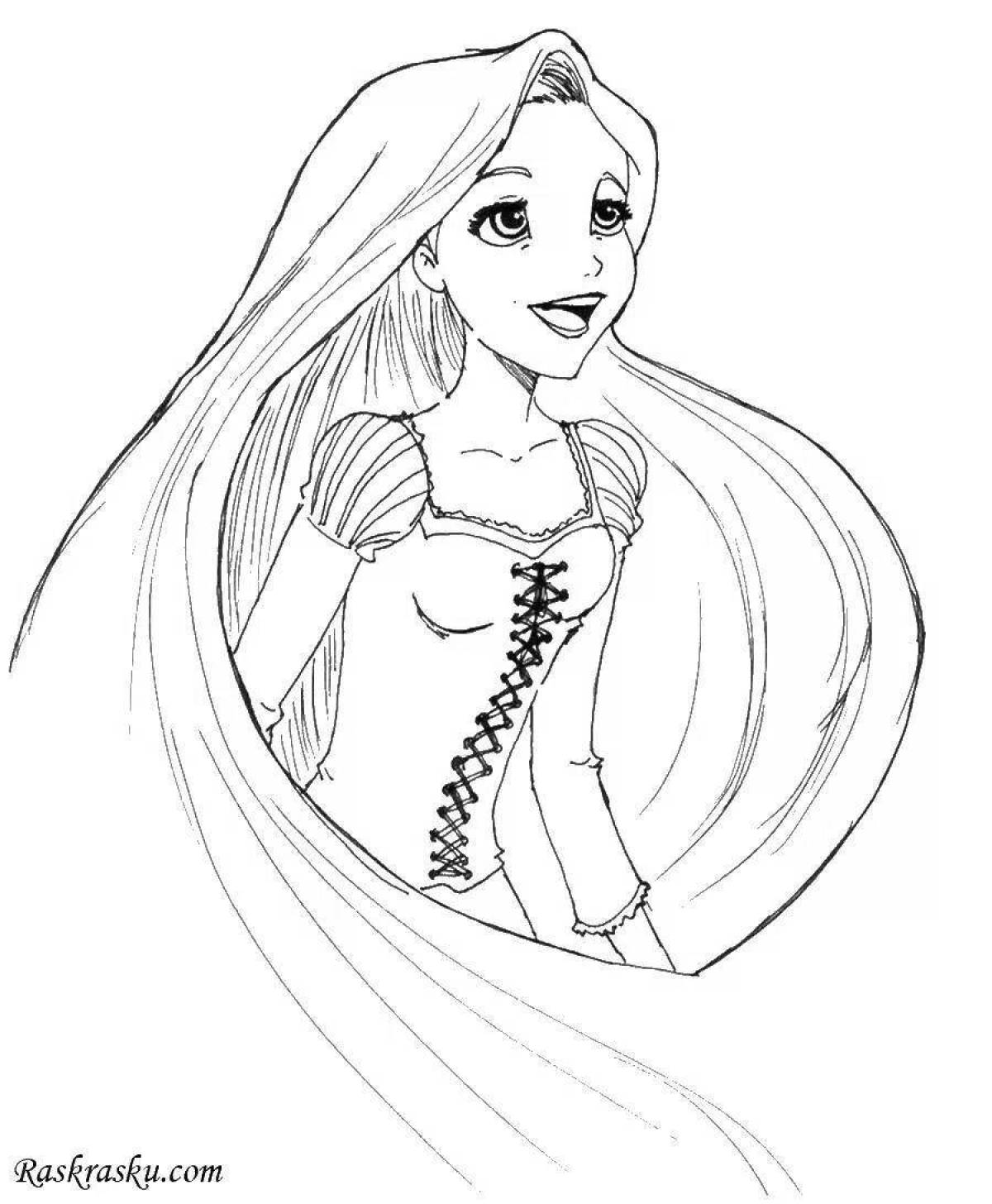 Потрясающая страница раскраски принцессы с длинными волосами
