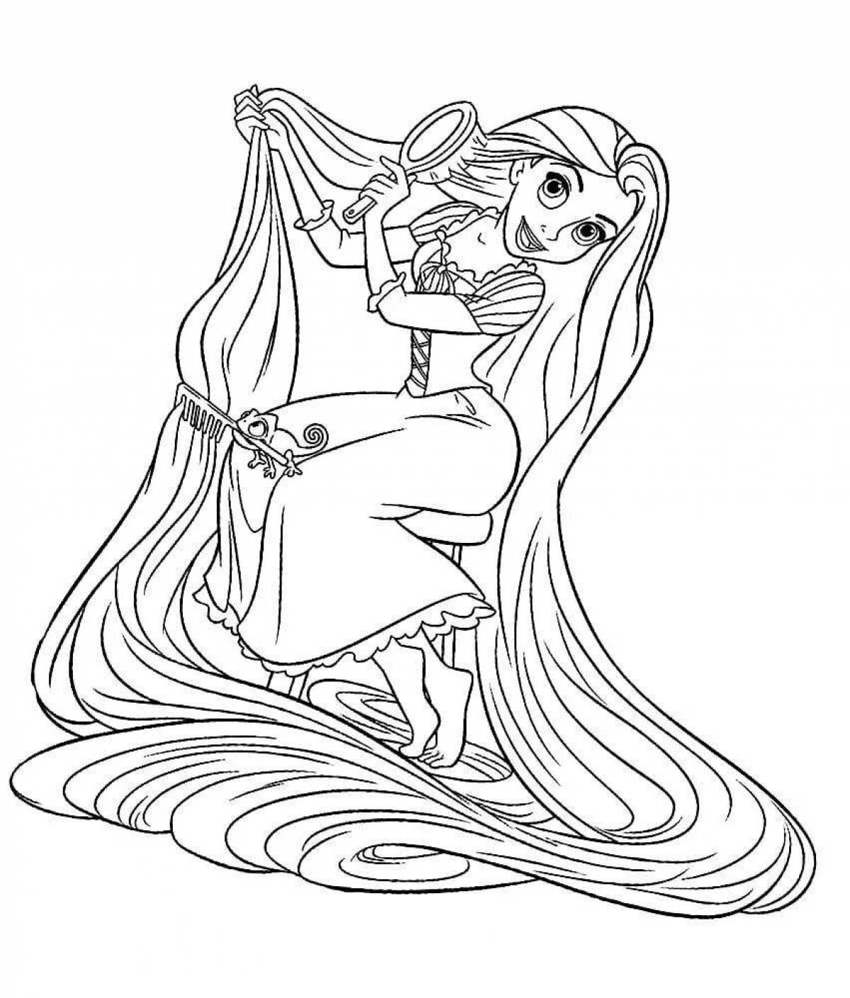 Божественная принцесса с длинными волосами раскраска