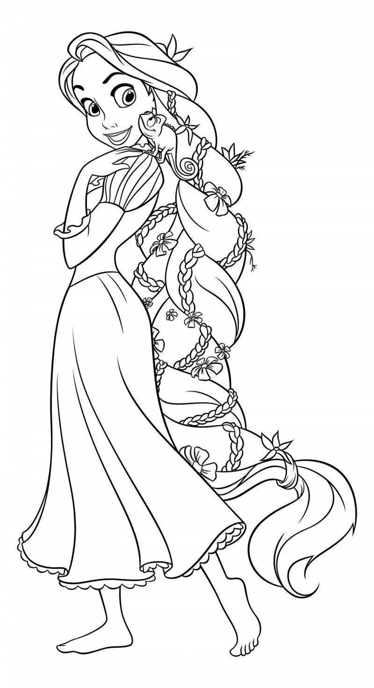 Раскраска очаровательная принцесса с длинными волосами