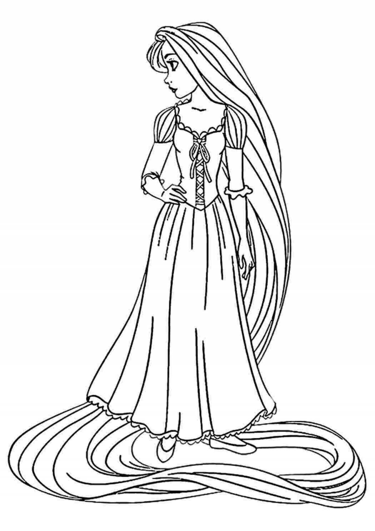Восхитительная страница раскраски принцессы с длинными волосами