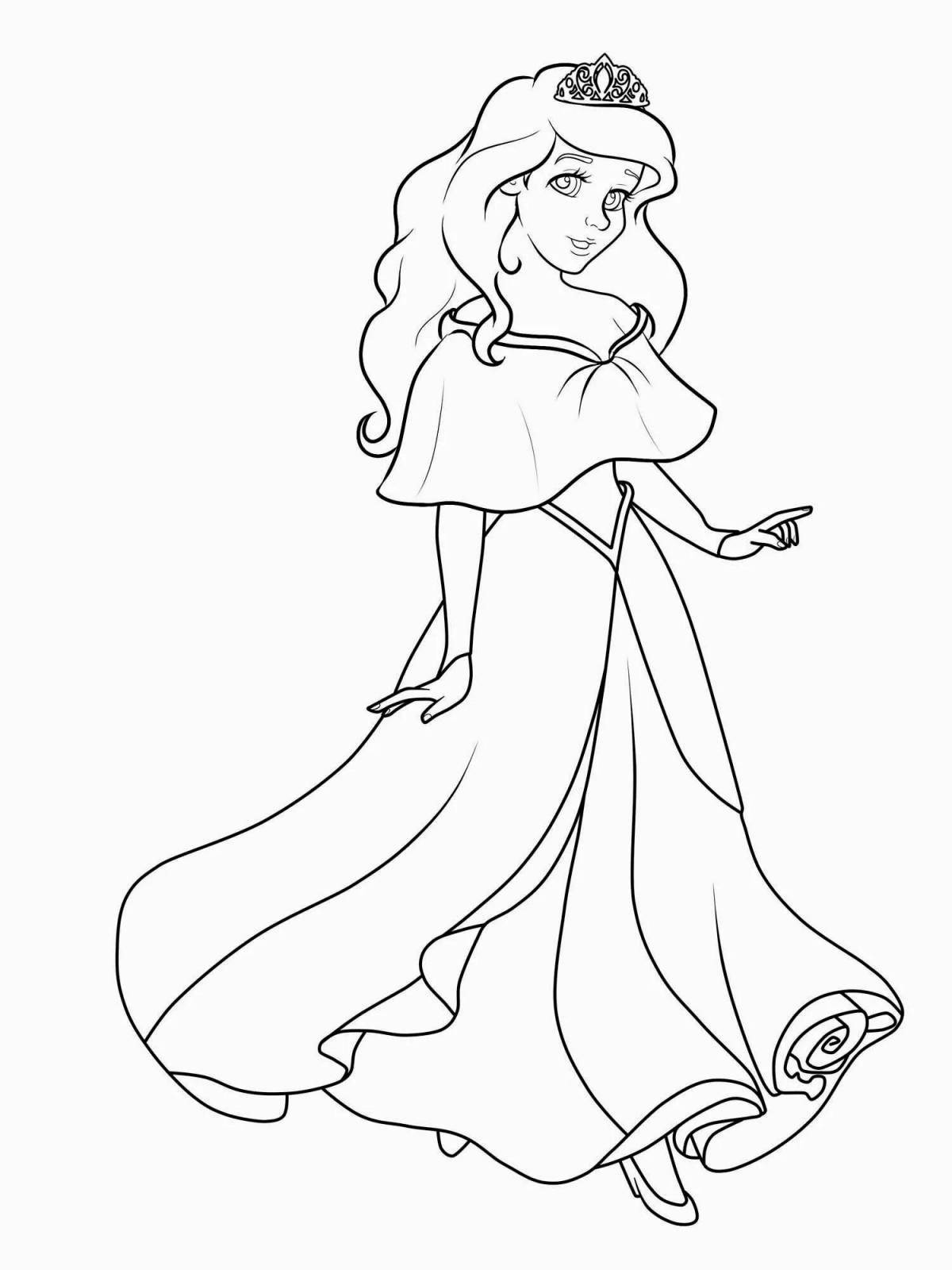 Красивая страница раскраски принцессы с длинными волосами