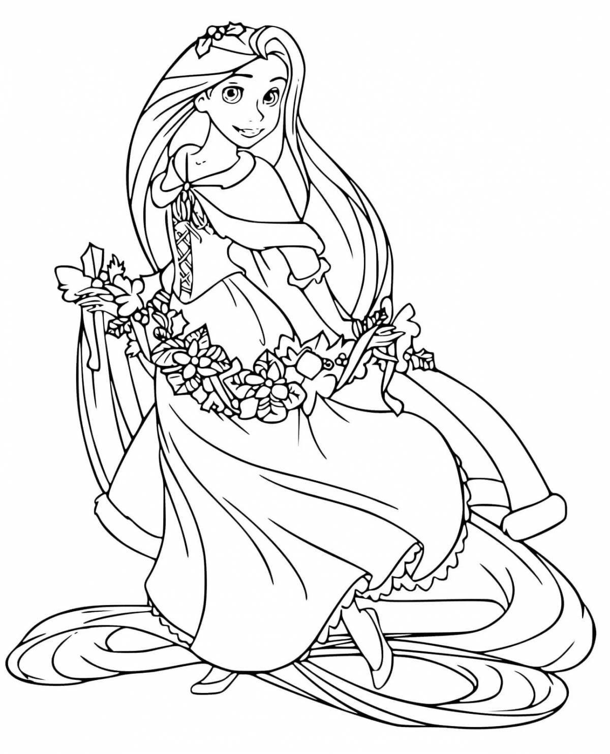 Раскраска изящная принцесса с длинными волосами