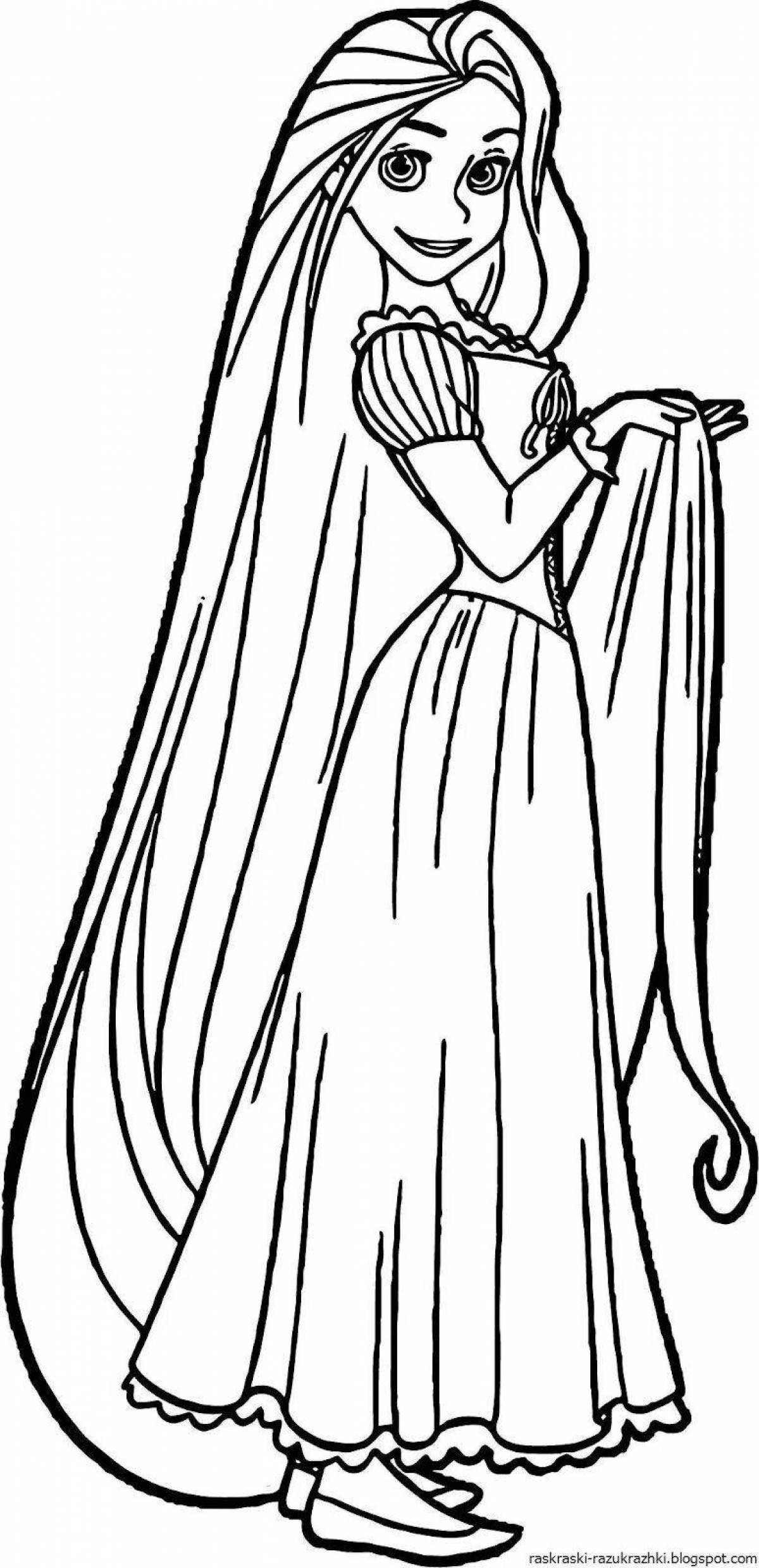 Раскраска безупречная принцесса с длинными волосами