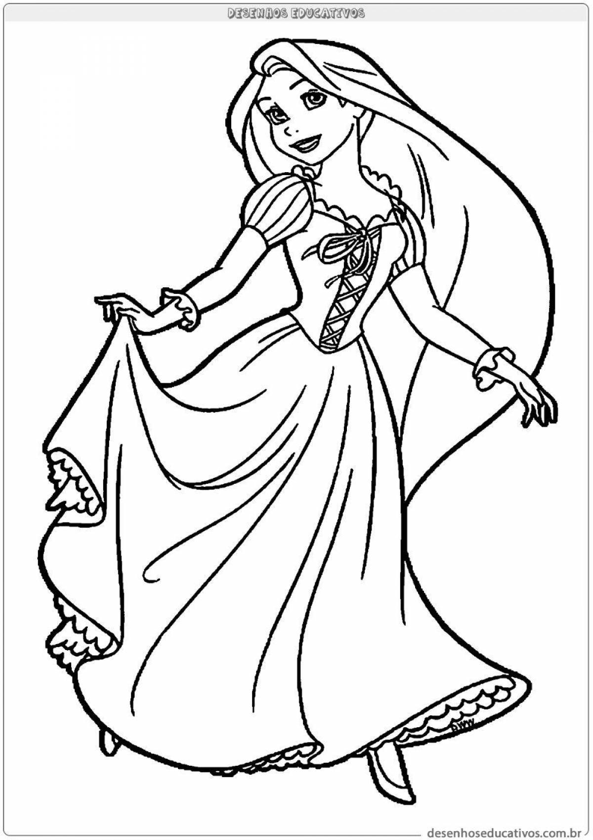 Shiny princess with long hair coloring book