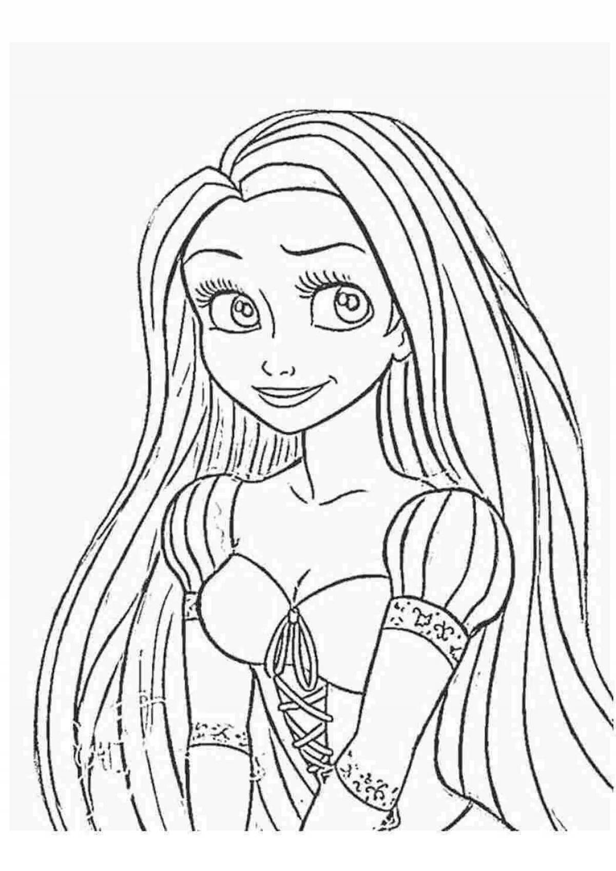 Раскраска принцесса со светящимися длинными волосами