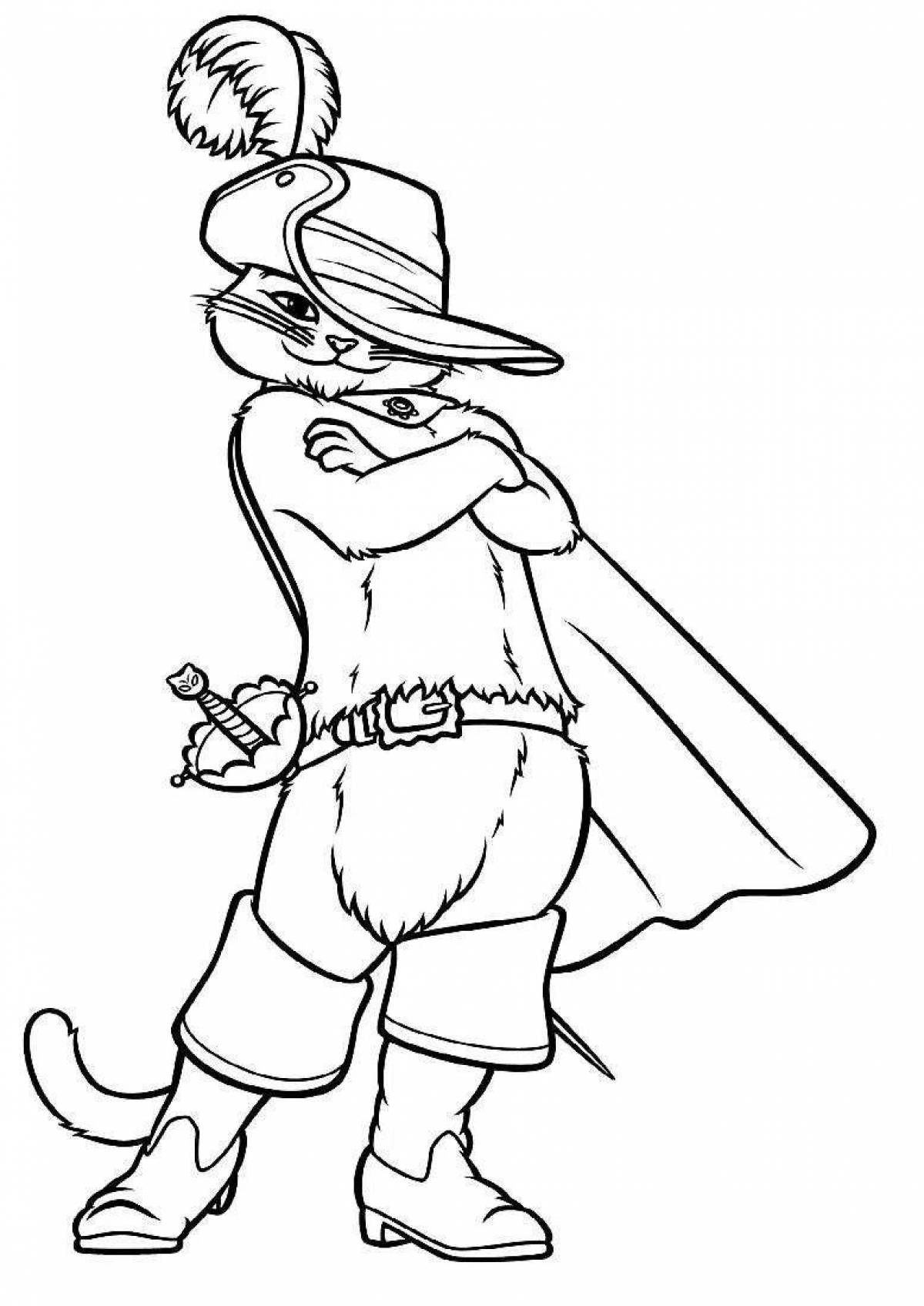 Coloring book shining puss in boots