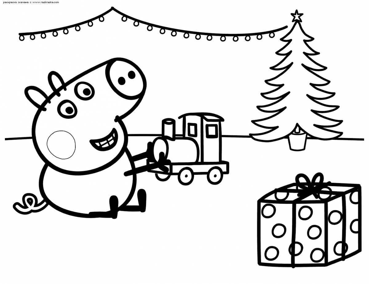 Christmas coloring page peppa pig in a festive style