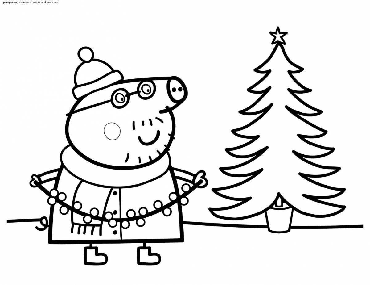 Coloring for Christmas peppa pig filled with paints