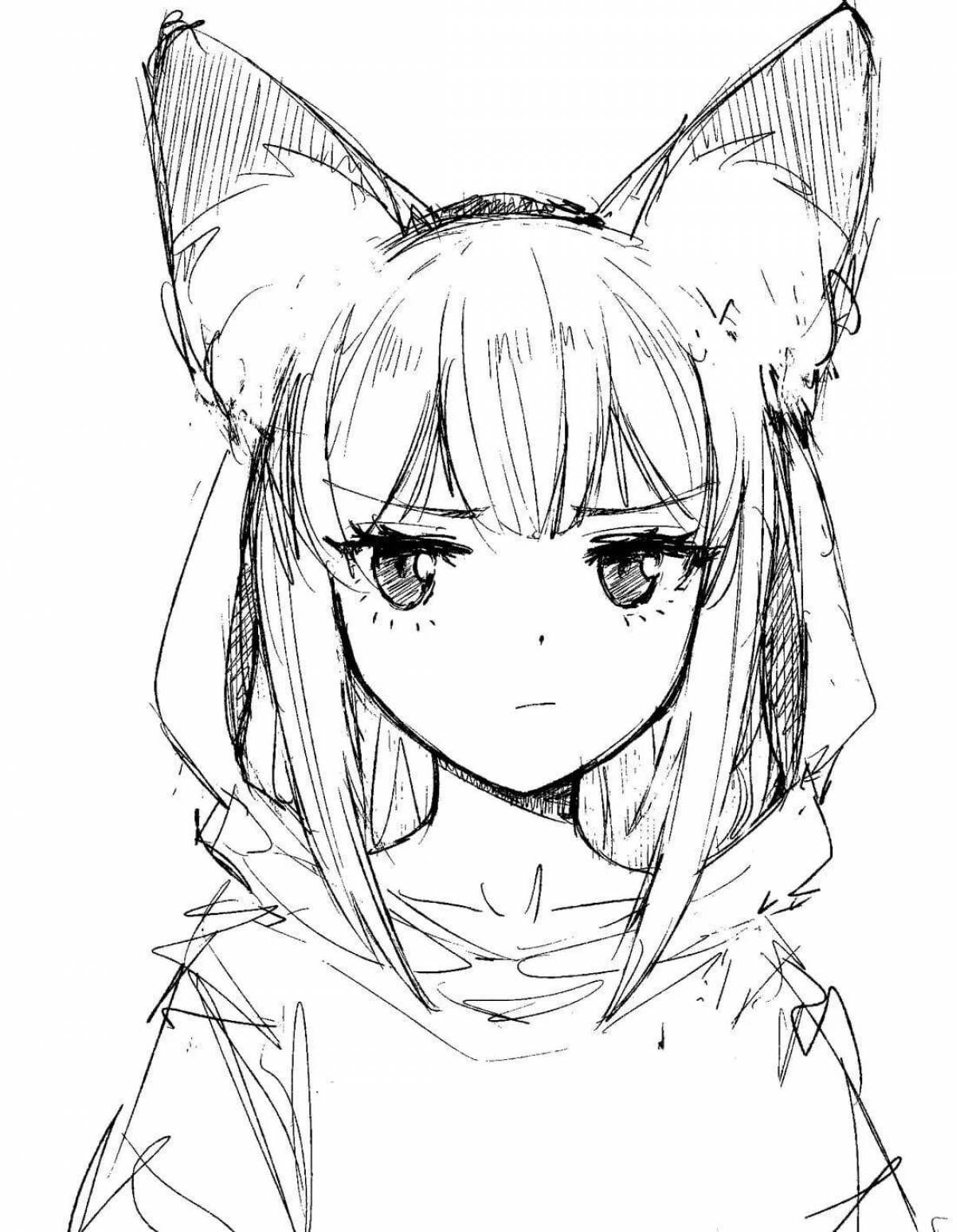 Charming coloring anime chan with ears