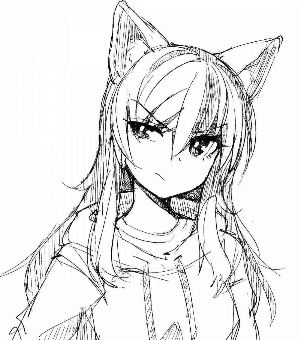 Radiant coloring page anime chan with ears