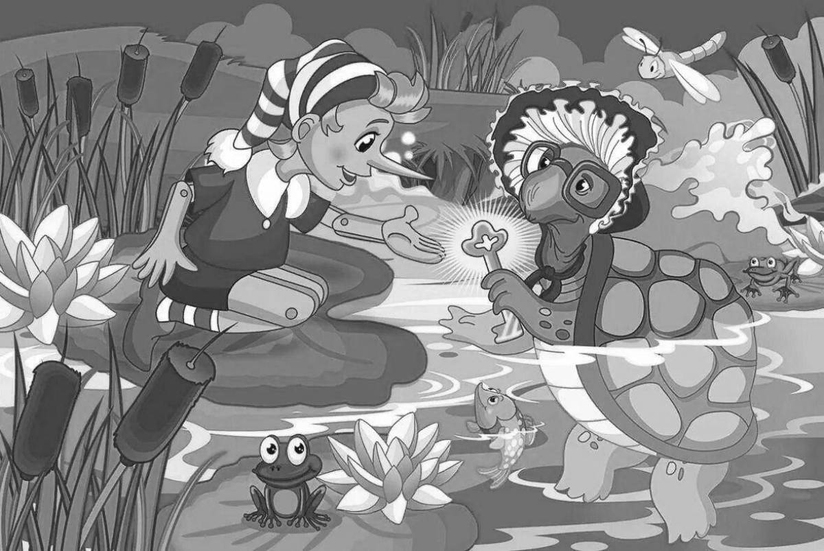 Раскраска Очаровательная раскраска черепаха тортилья из пиноккио