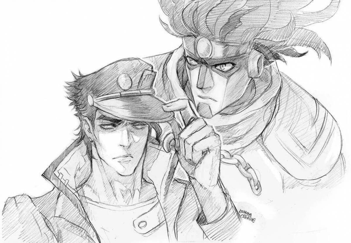 Раскраска Красочная страница раскраски джотаро и стар платинум