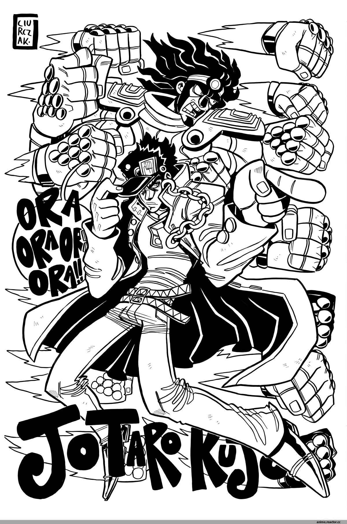 Раскраска Блестяще иллюстрированная страница раскраски джотаро и стар платинум