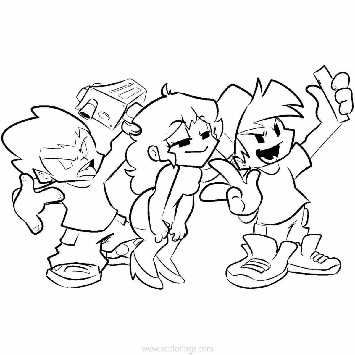 Раскраска Яркий вечер пятницы funkin 'boyfriend