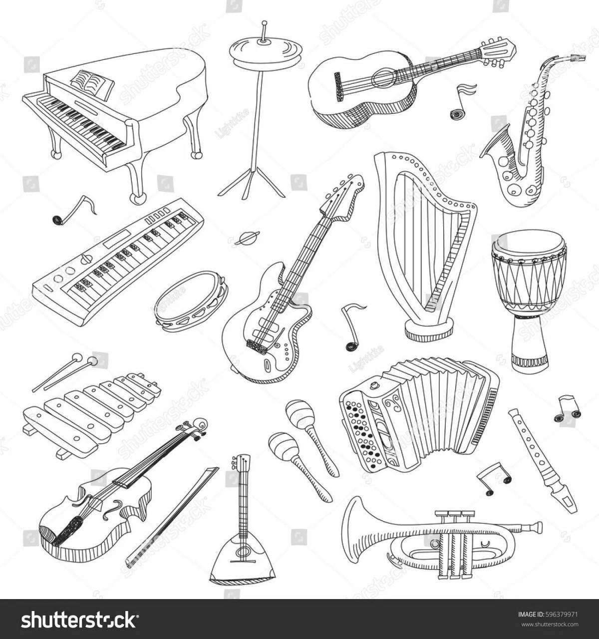 Playful musical instruments coloring page