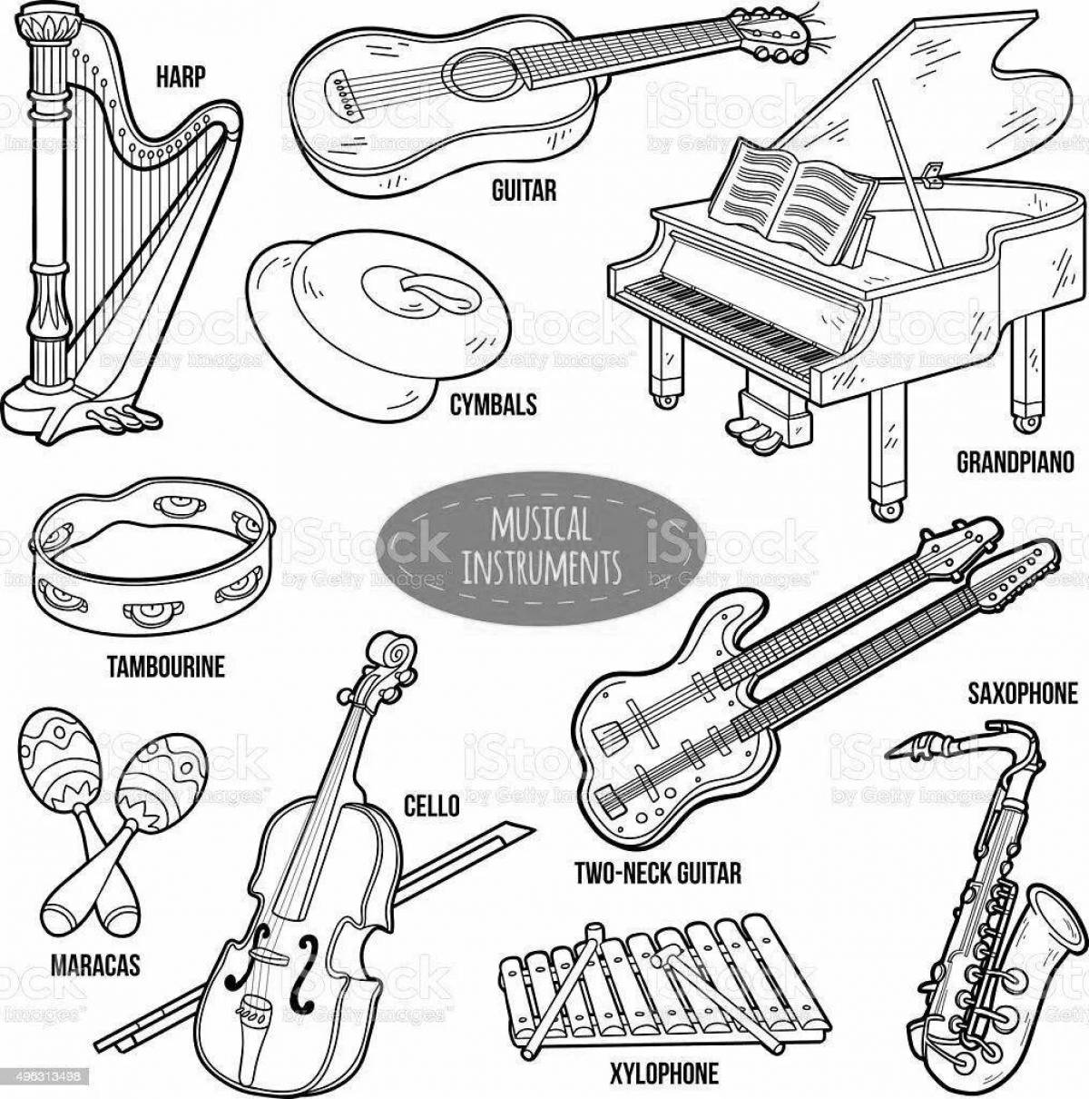 Adorable musical instruments coloring page