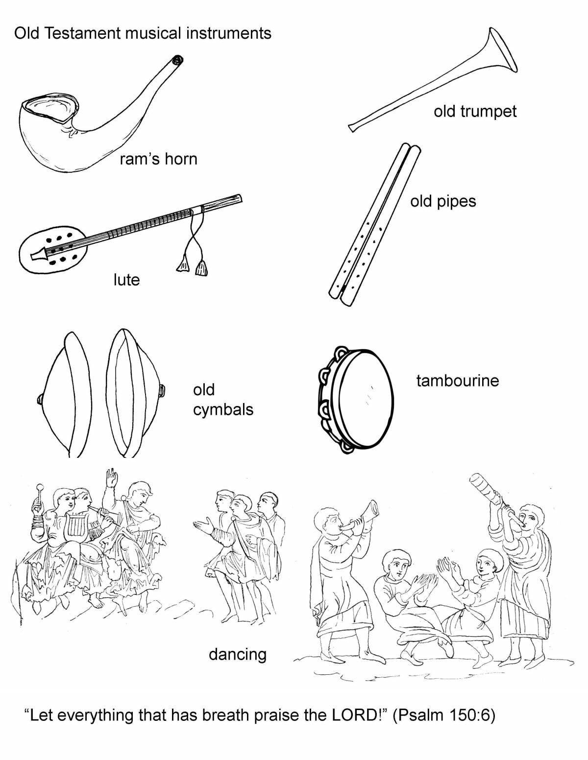 Coloring book beautiful musical instruments