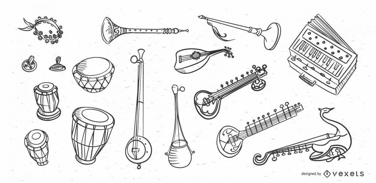 Coloring book elegant musical instruments