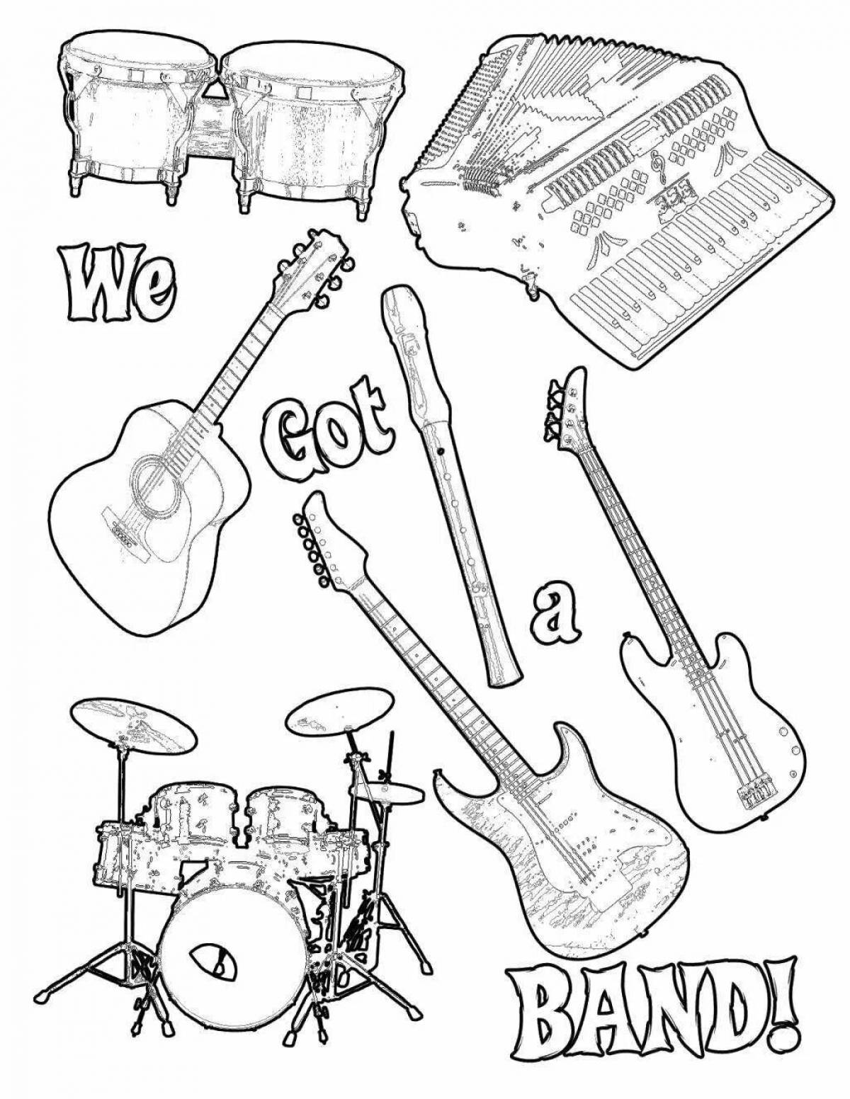 Shiny musical instruments coloring book