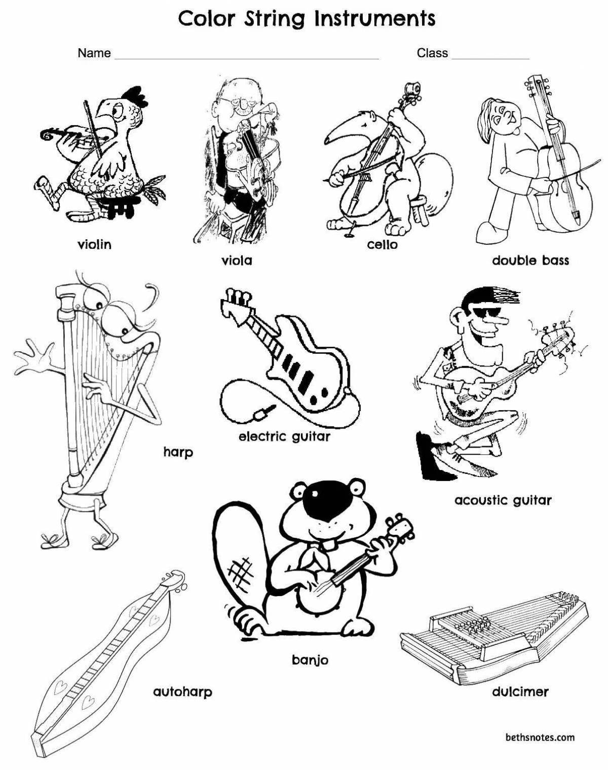 Coloring page of fashionable musical instruments