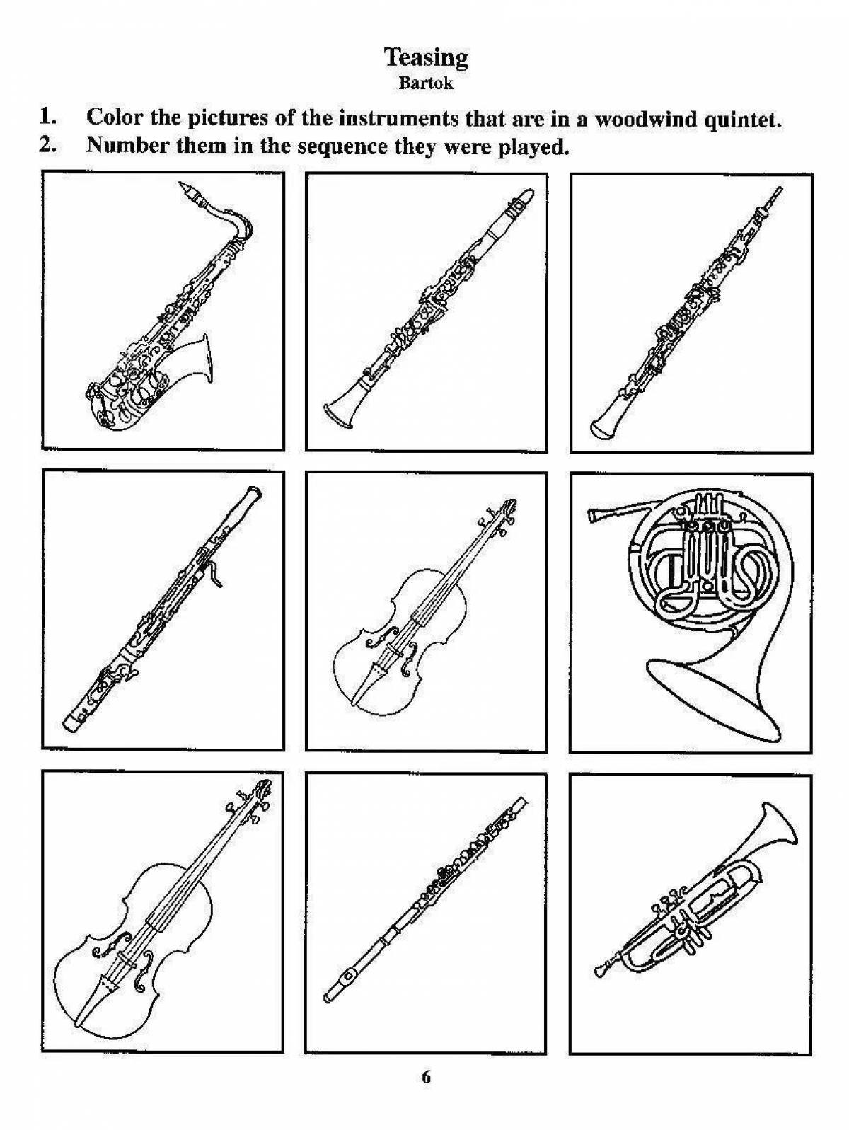 Impressive musical instruments coloring book