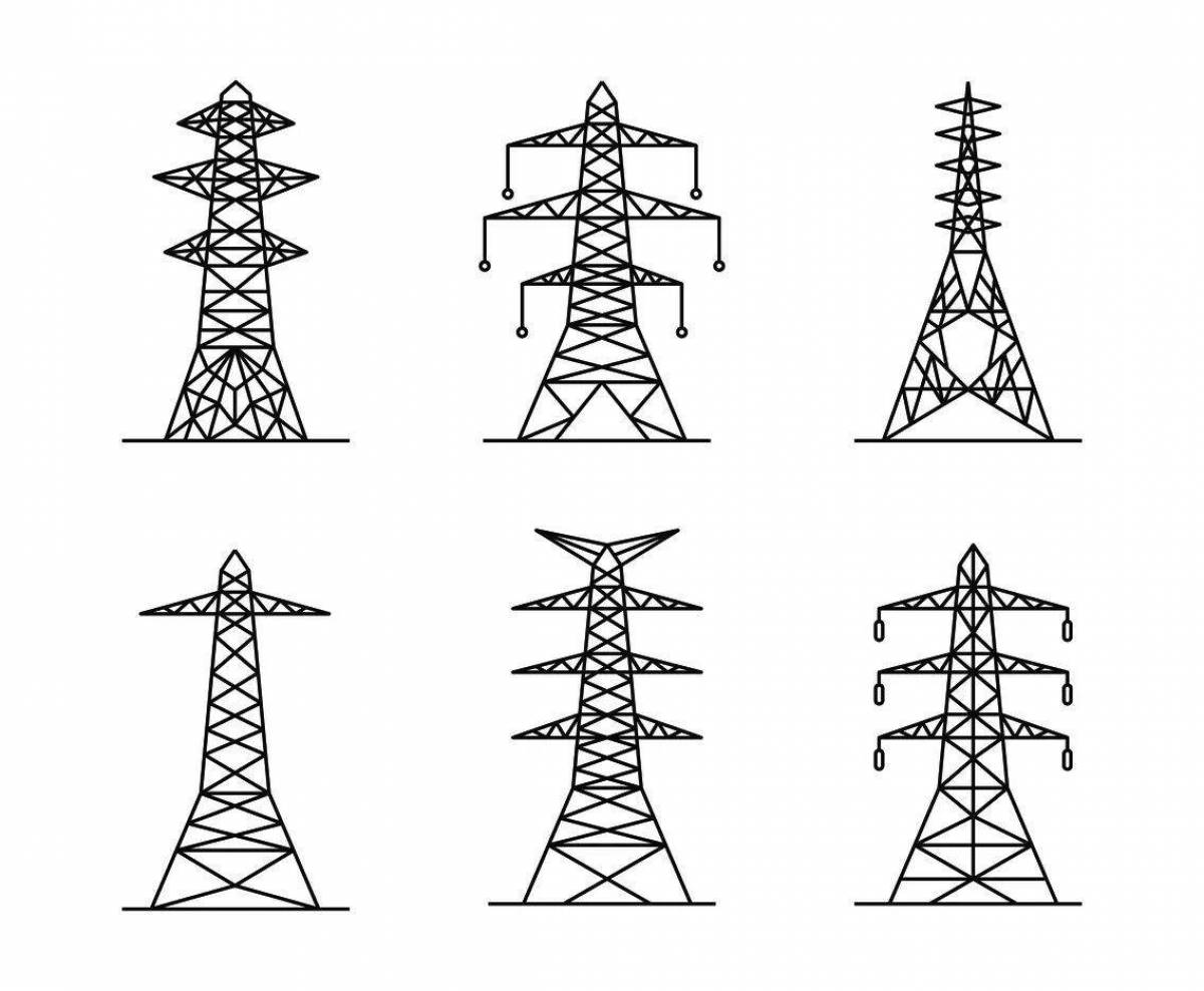 Рисунки электру. Опора линии электропередач вектор. Высоковольтная линия опора электропередач для Визио. Вышка электрическая. Высоковольтная башня.