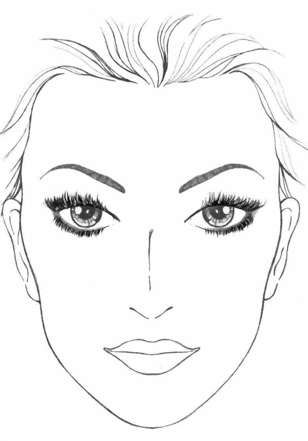 Face coloring page with bright makeup