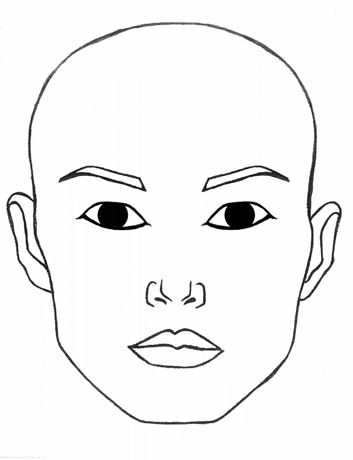 Coloring page of face with glowing makeup