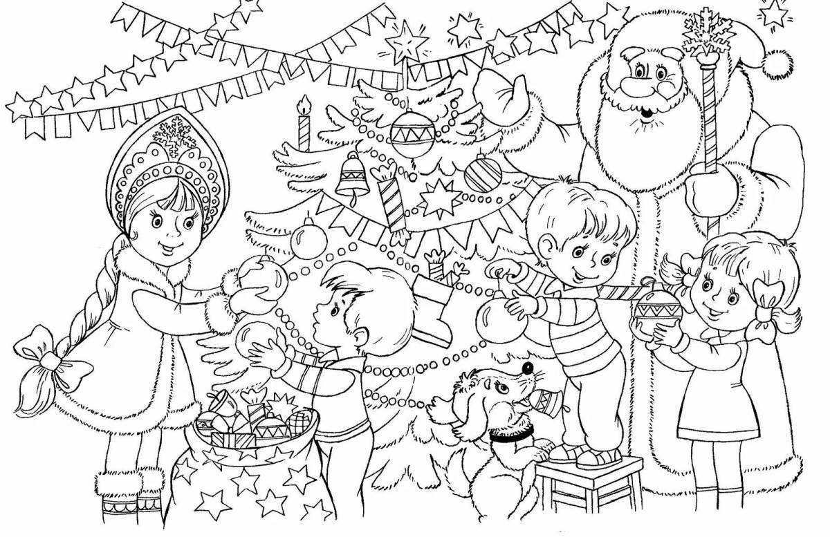 Coloring page happy santa claus and animals