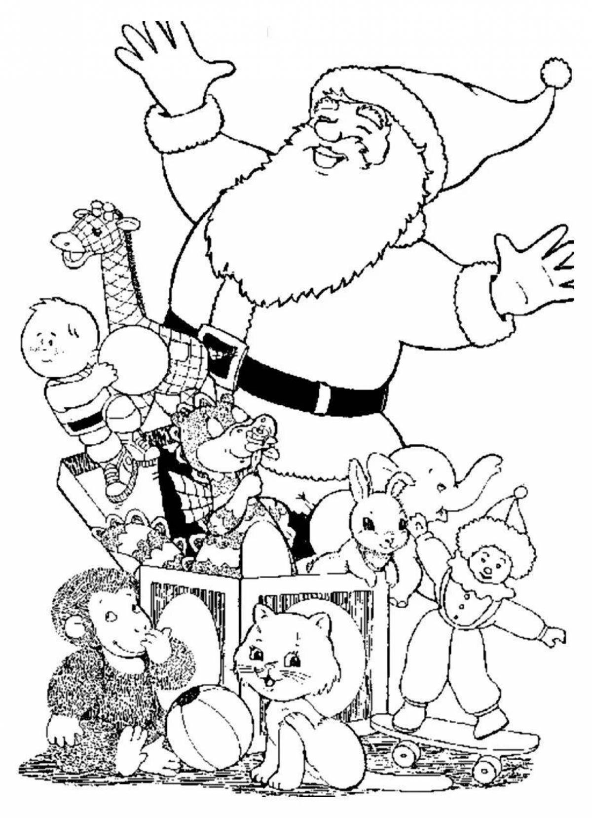 Bright santa claus and animals coloring book