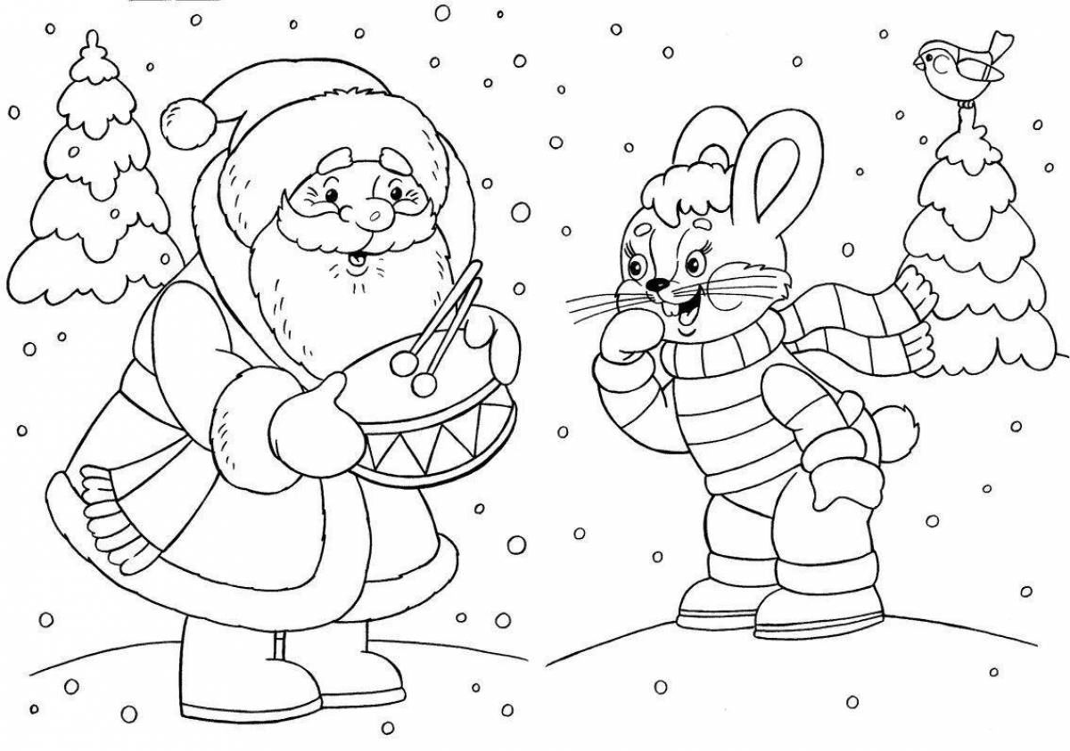 Coloring fairytale santa claus and animals