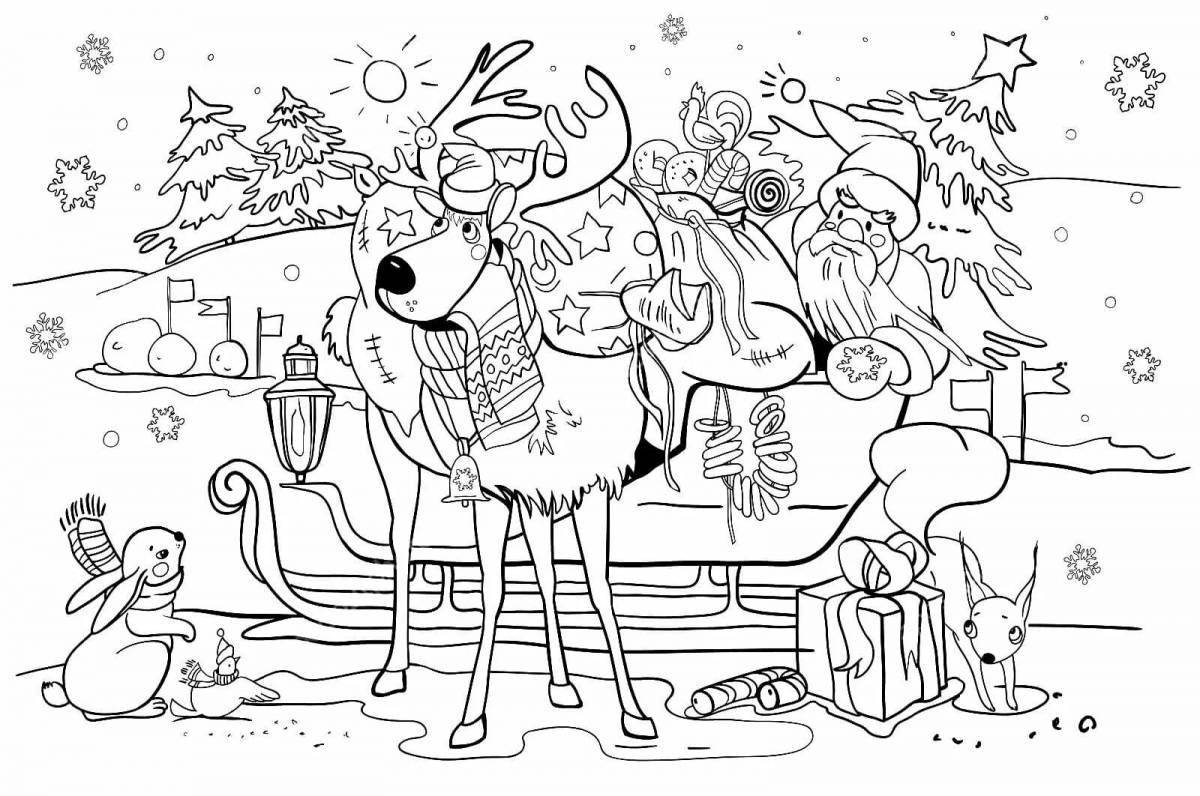 Coloring page gorgeous santa claus and animals