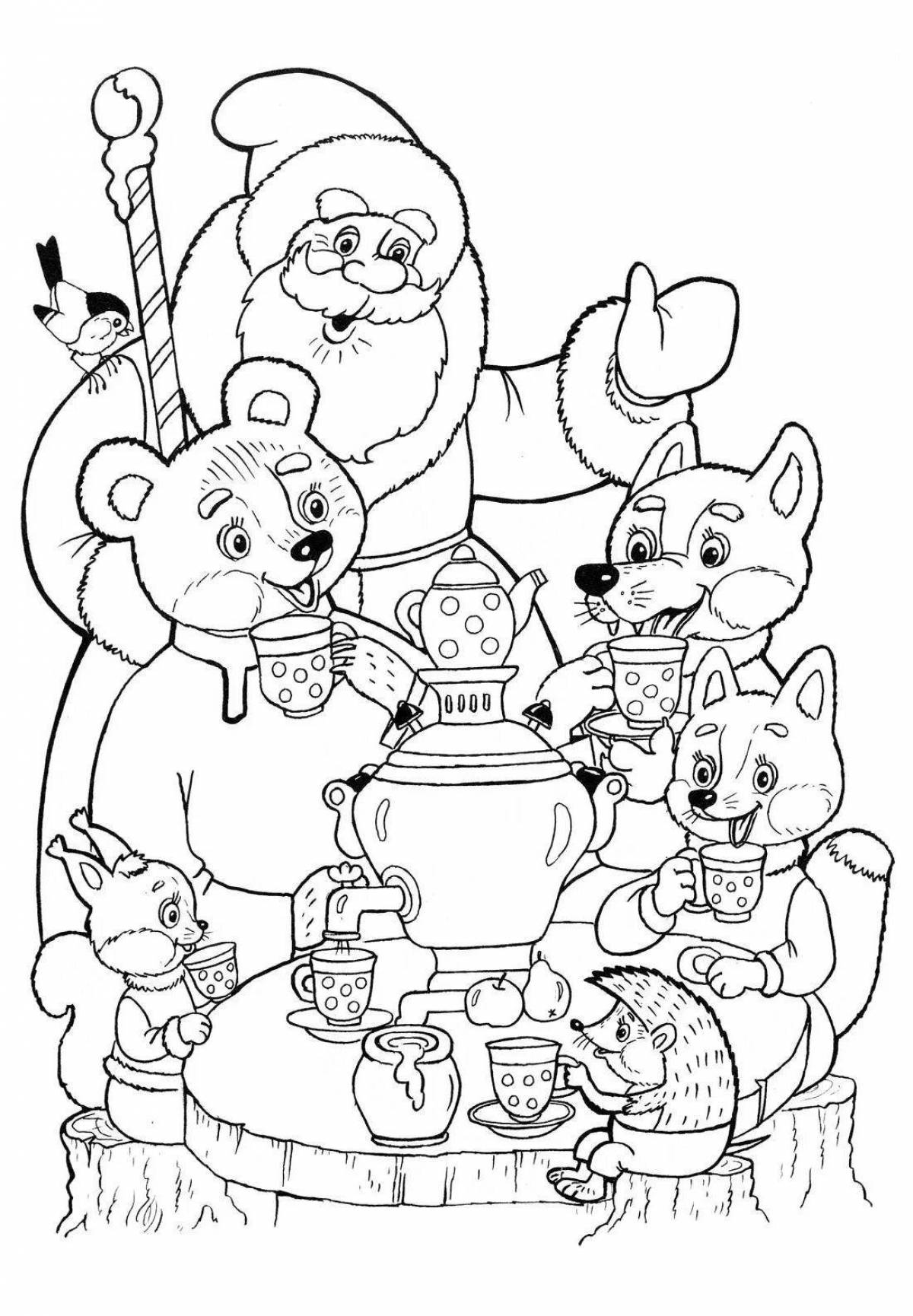 Gorgeous santa claus and animals coloring book