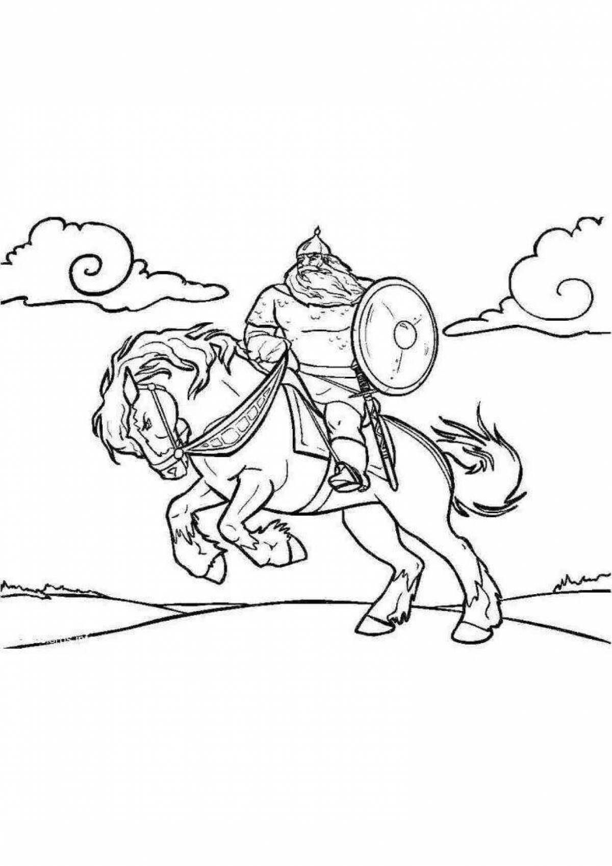 Coloring Ilya Muromets riding a horse