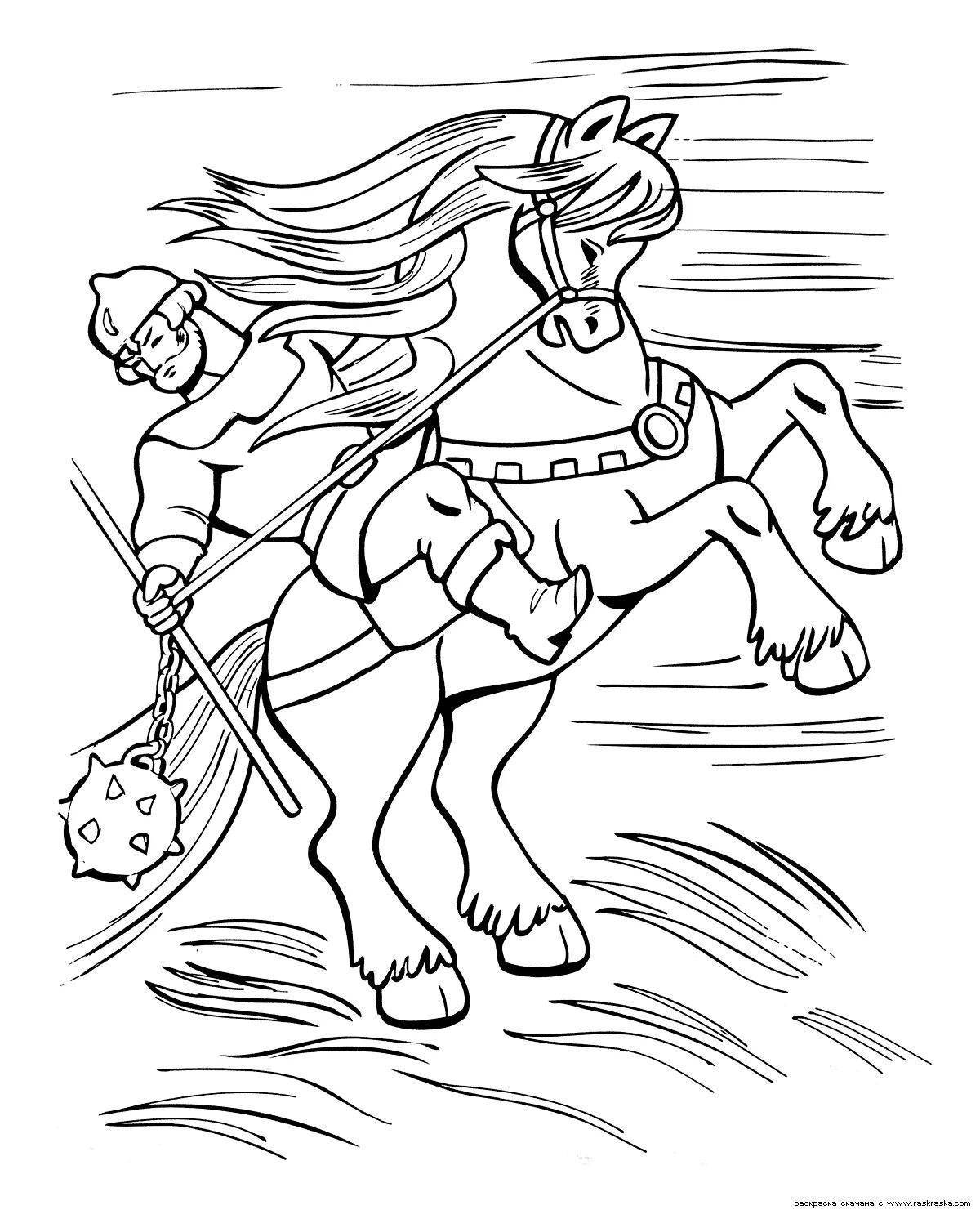 Coloring book brilliant Ilya Muromets on horseback