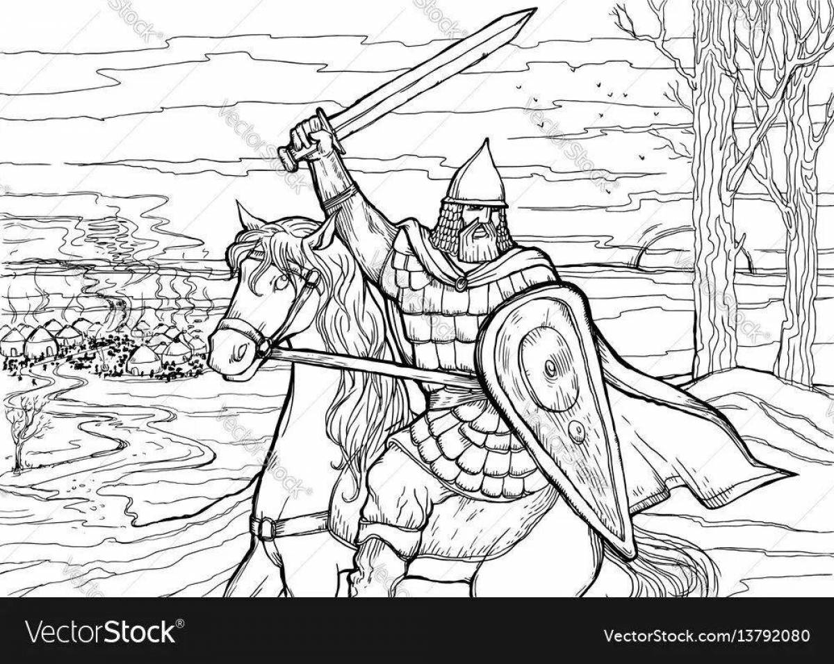 Photo Coloring page grandiose Ilya Muromets on horseback
