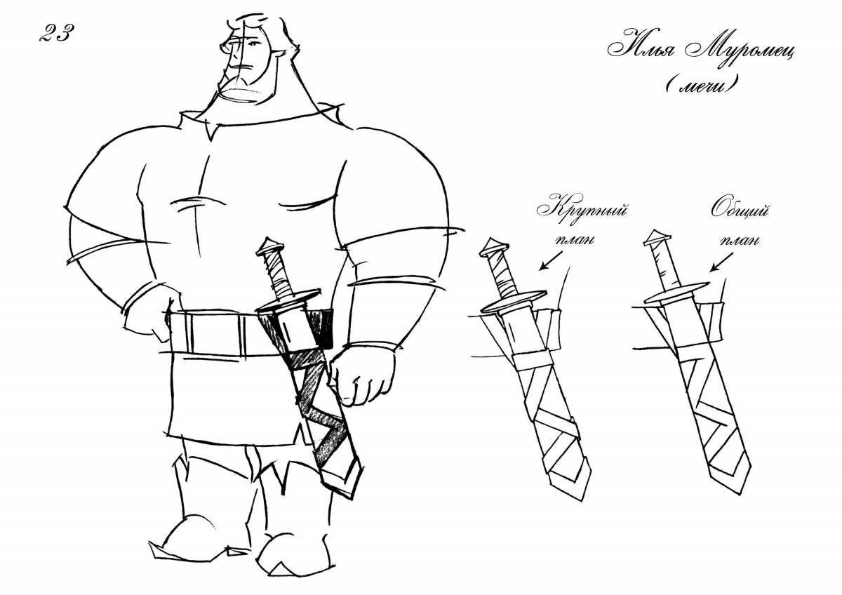 Photo Coloring monumental Ilya Muromets on horseback