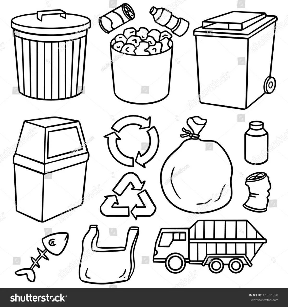 Креативная страница раскраски сортировки мусора