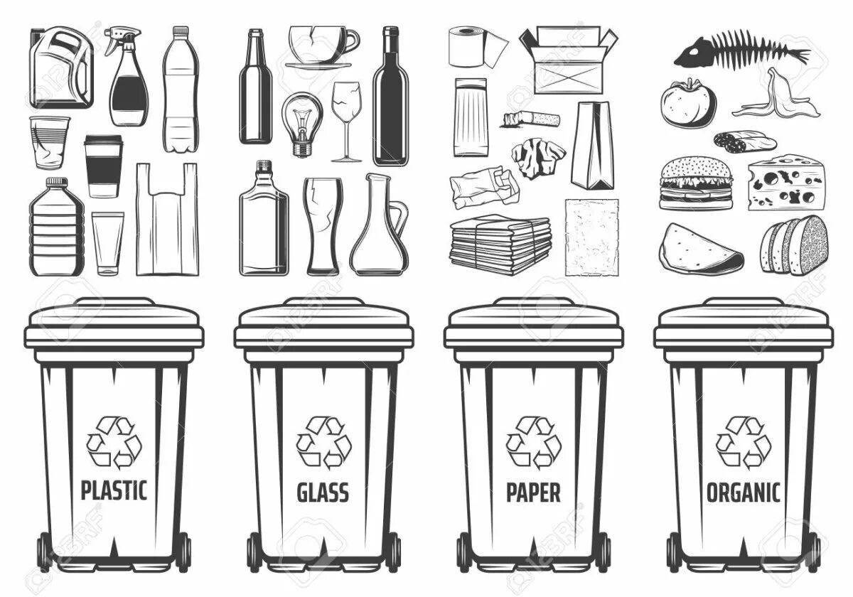 Креативная раскраска «сортировка мусора» для самых маленьких