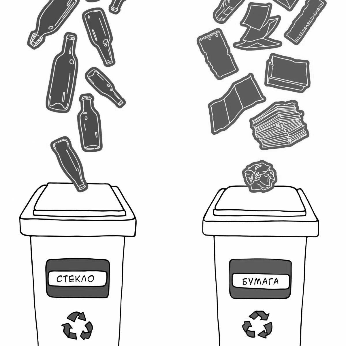 Яркая раскраска «сортировка мусора» для самых маленьких