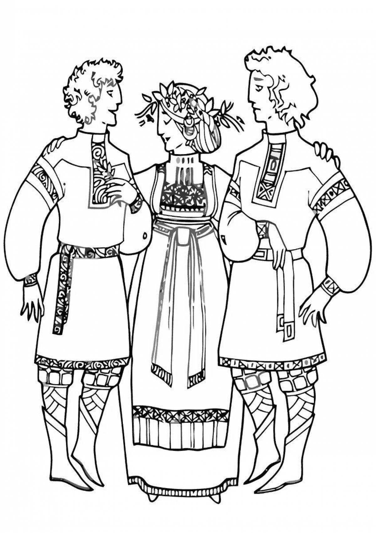 Coloring page stylish belarusian clothes for children