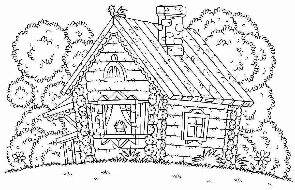 Adorable wooden house coloring book for kids