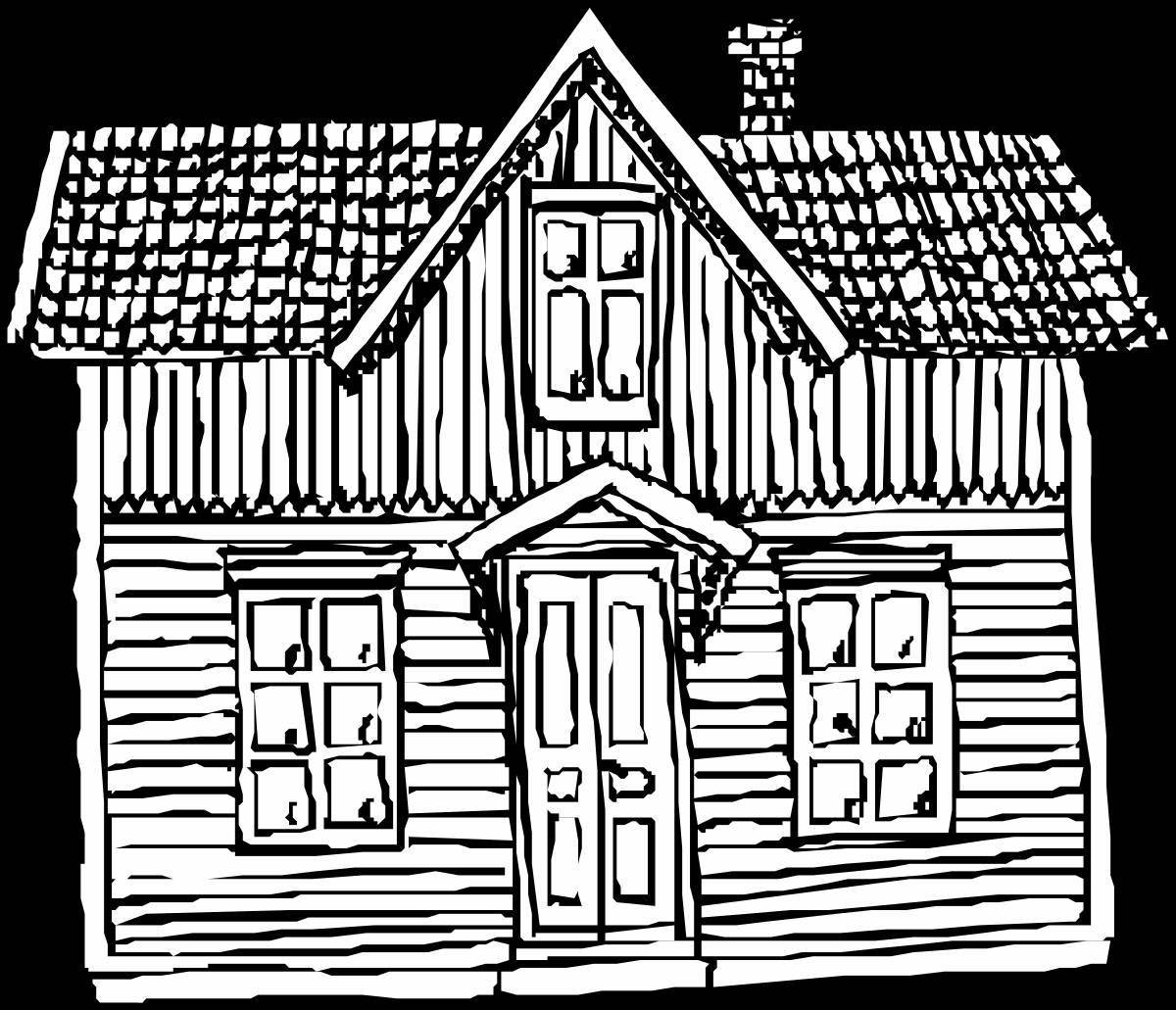 Cheerful wooden house coloring for preschoolers
