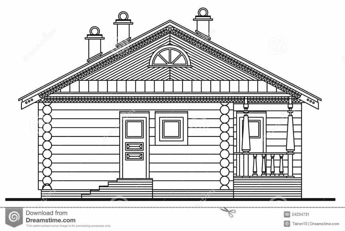 Coloring pages of a wooden house for kids