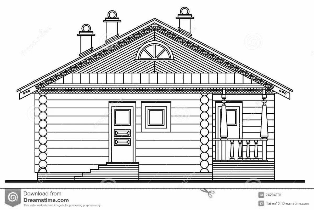 Photo Coloring pages of a wooden house for kids
