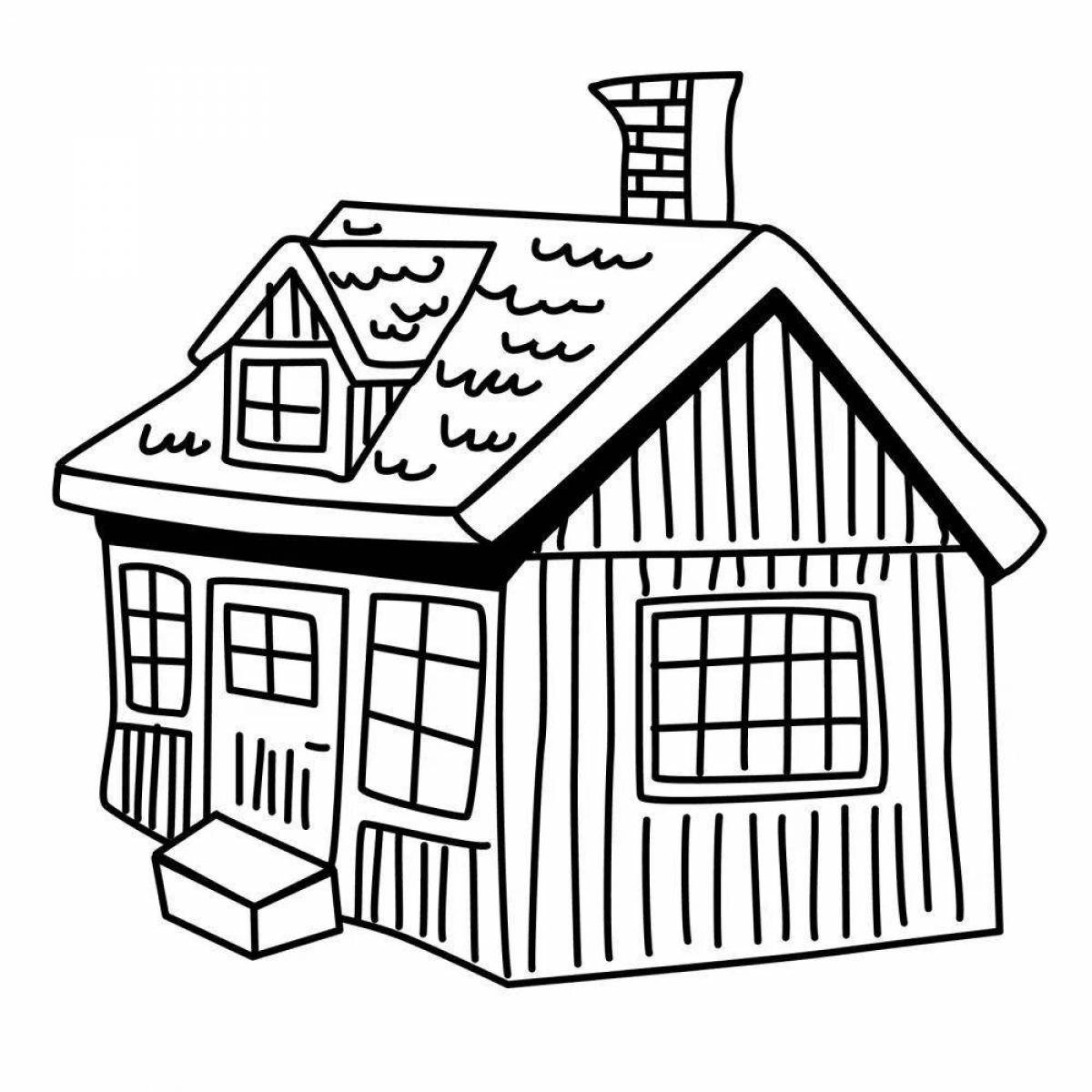 Playful wooden house coloring page for kids