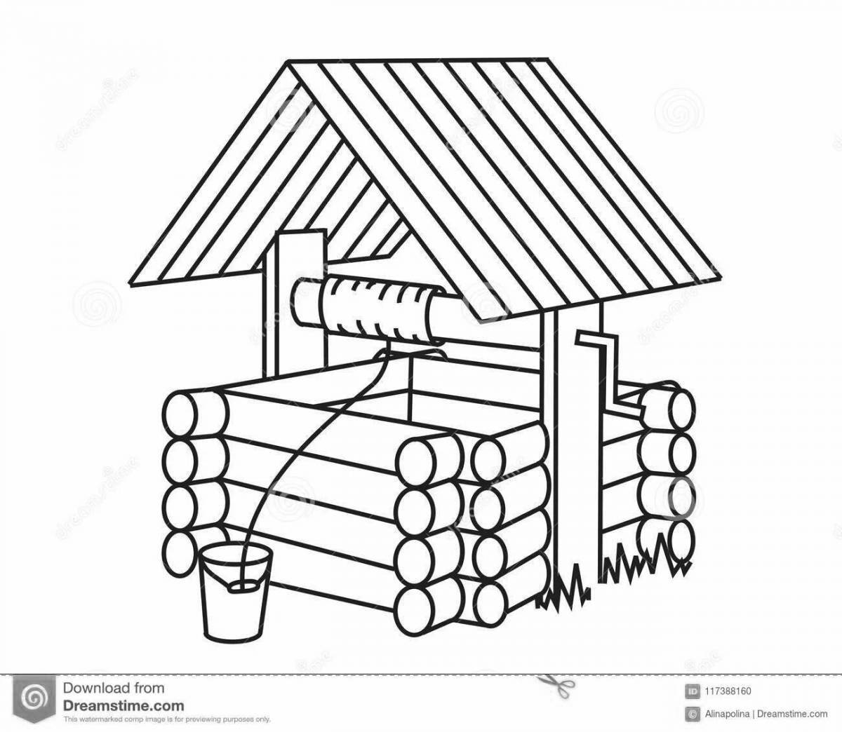 Fun coloring of a wooden house for babies