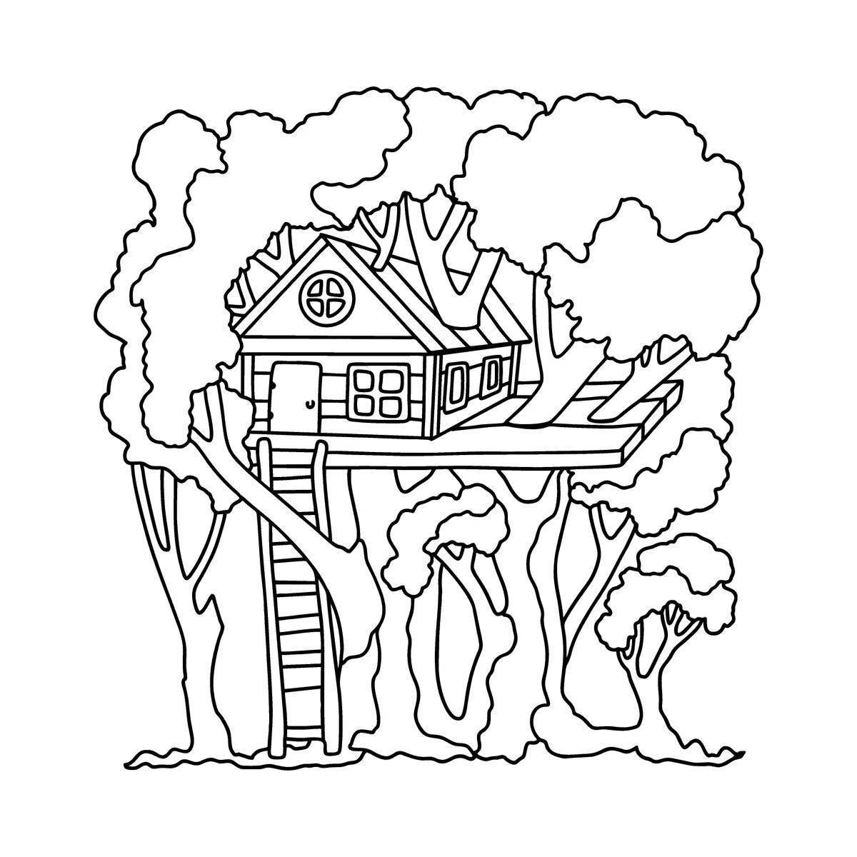 Adorable wooden house coloring book for toddlers