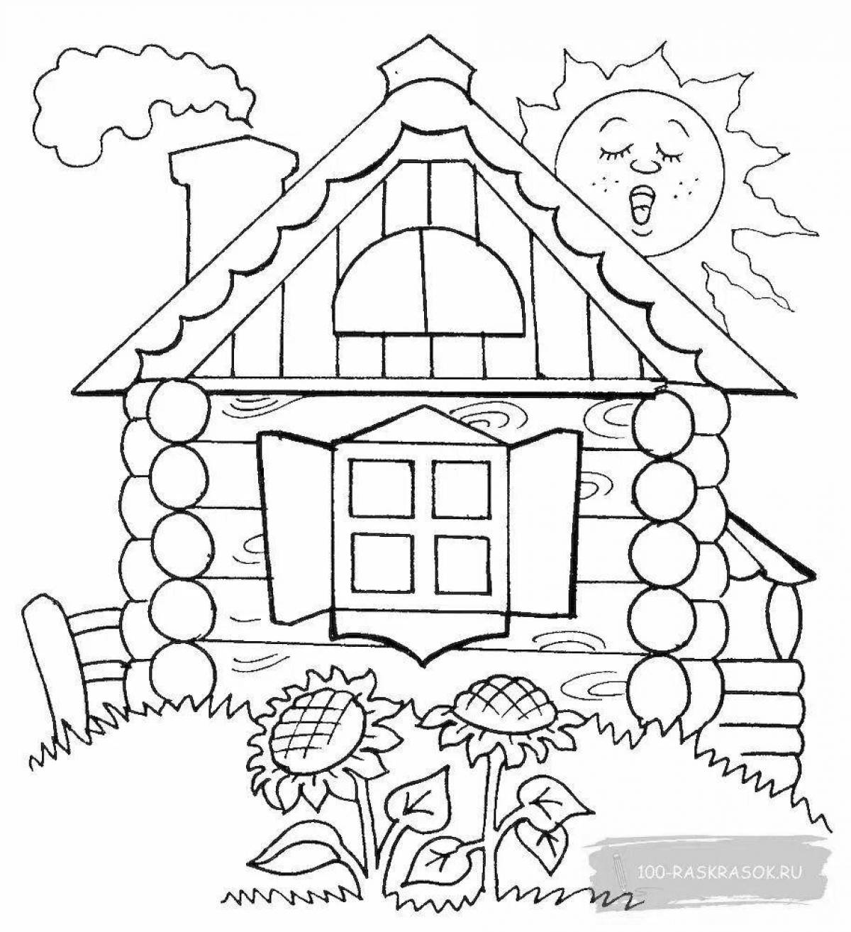 Раскраска великолепный деревянный дом для детей